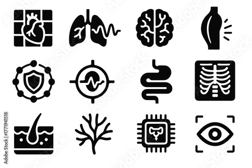 Ai chip network digestive system vector icon node beam scan healer flow