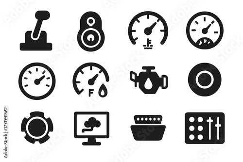 Temperature controls vector level stop icon panel fuel port virtual monitor button