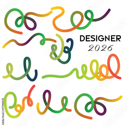 Vibrant abstract color wave shapes with dynamic gradient flowing lines for design