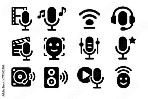 Icon voice streaming control mode mic booking music icons vector waves