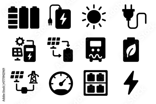 Vector icon cells cable eco connection energy power solar indicator controller