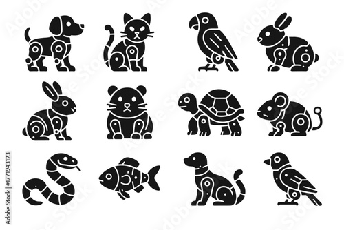 Robotic ferret cat pet fish vector turtle dog snake ai parrot icon
