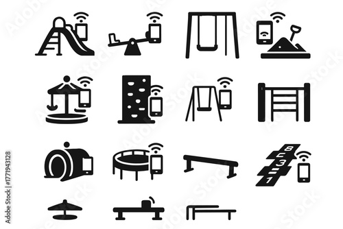 Seesaw ride wall beam playground tunnel icon slide icons climbing vector ar