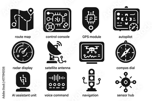 Sensor command icon module icons dial autopilot interface vector ai navigation hub