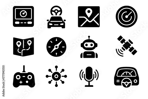 Navigation futuristic gps vector voice route icon interface satellite radar drone icons