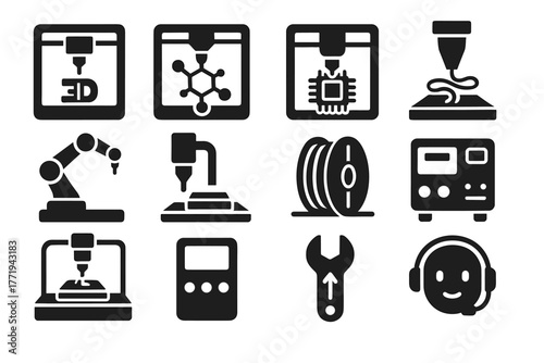 Tool filament robotic nano arm calibration station precision icon vector printer