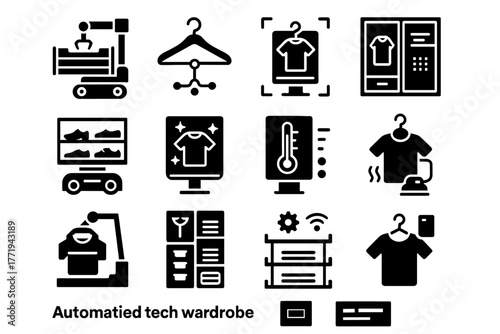 Icons display temperature garment wardrobe vector shelves smart icon led sensor rack