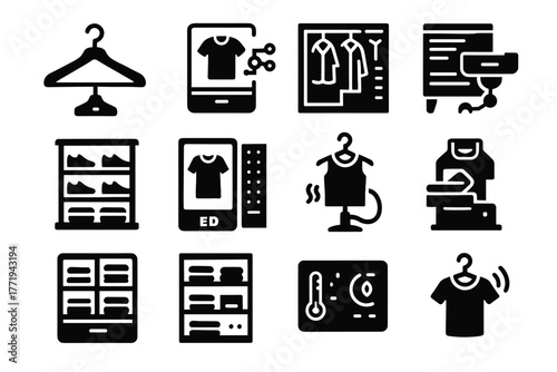 Wardrobe futuristic control temperature icons shoe vector sensor steamer panel organizer icon