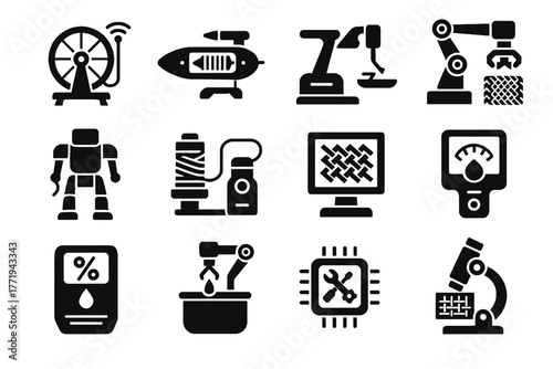Display shuttle automated maintenance texture alert fabric tester humidity robot icon vector