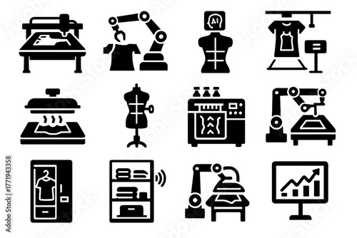 Ironing adjustable heat projection icons futuristic icon garment sensor system vector production