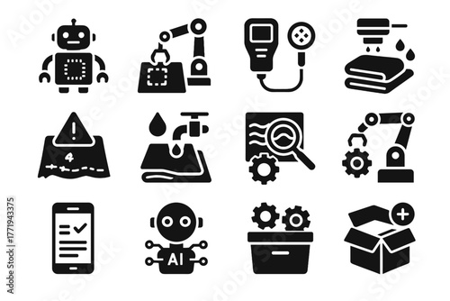 Robotic failure component bot repair tool icon ai smart textile vector sensor