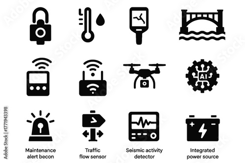 Beacon device ai source monitoring vector bridge sensor icon activity data integrated