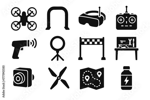 Vector tracker ring goggles obstacle icon line racing propellers stop drone