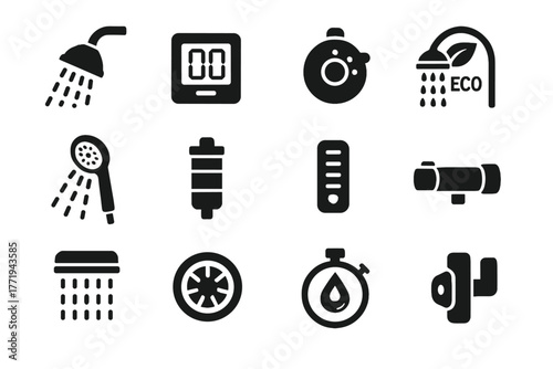 Handheld saving control vector water restrictor shower mount filter eco icon