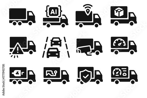 Truck vector sensor camera dashboard icon speed assist planner load gps ai