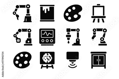 Icons panel mixing painting icon vector automated easel paint compartment color storage