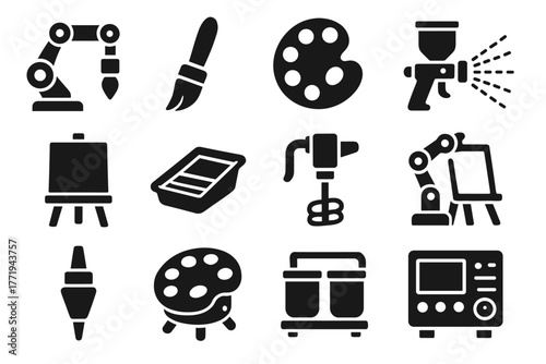 Storage paint control automated icons palette robotic attachment painter icon holder vector