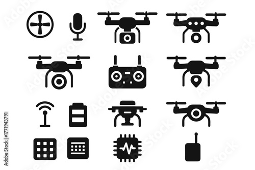 Transmitter drone navigation speaker icons communication audio led vector wireless module icon