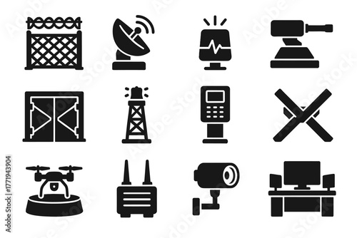 Tower military armored device security panel icon docking vector fence terminal