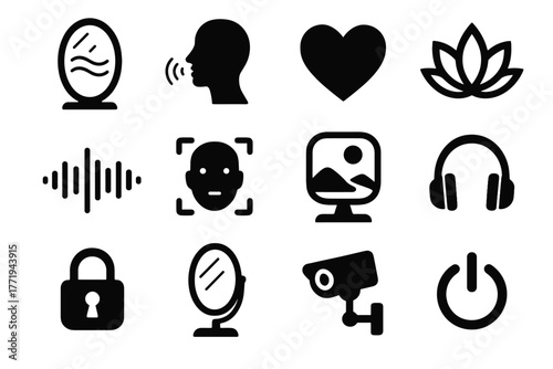 Ai camera sound grid detection breathing icon soothing calm vector hidden therapy