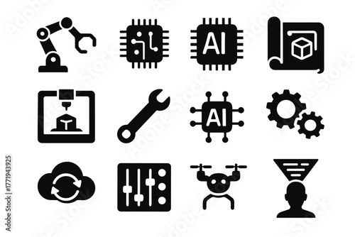 Ai vector blueprint interface arm icon scroll assistant robotic builder printer core