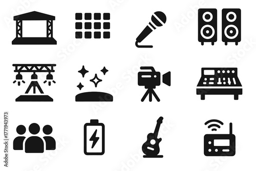 Icon digital icons vector camera props stage lights effects concert floor wireless