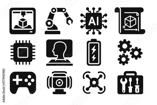 Vector icon kit indicator icons prototyping energy printer core robotic screen ai