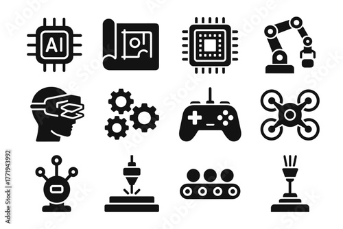 Robotic hub blueprint miniature laser icon drone vector sensor ai interface