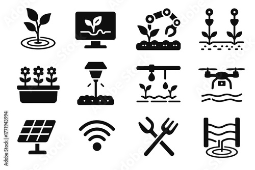 Ai garden vector robotic arm tool beds virtual icon device icons irrigation