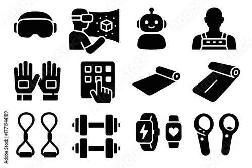Vector headset gloves icon weights tracker controllers virtual hand health reality sensors