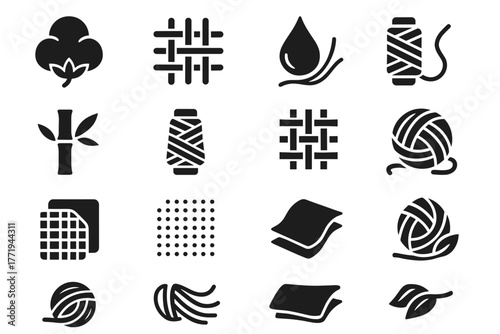 Icons fabric synthetic vector flax mesh thread woven bio linen icon microfibre