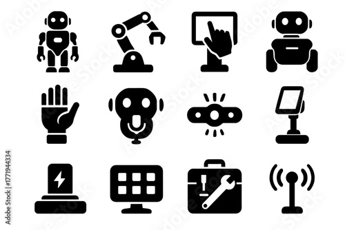 Vector interactive robot kit interface robotic holder hand wheel icon dock