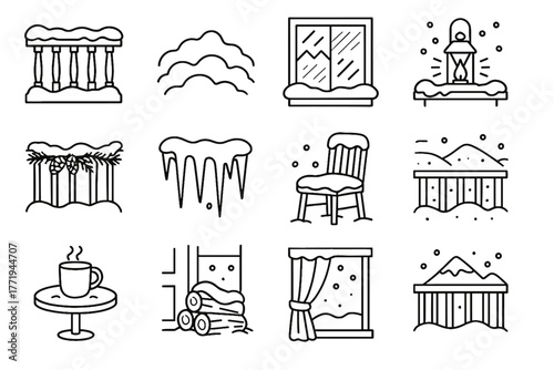 Railing piles vector icons balcony glass mountain logs snowy cocoa icon frosted