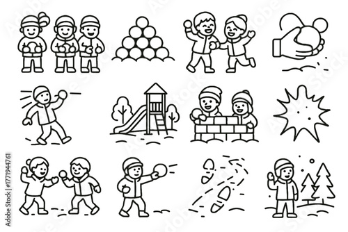 Pile vector child snowball icon icons snowy fun scene dodging ground fight