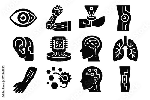 Ear neural skin icon icons nano implant smart eye repair futuristic vector