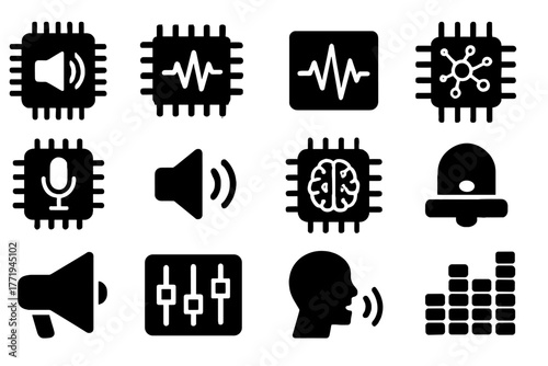 Digital command icon audio sound module voice speaker icons symbol amplifier technology