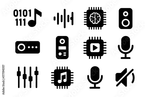 Chip recording frequency symbol audio digital port module vector regulator tone icon