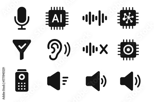 Vector ai neural icon echo module chip smart output amplifier voice ear