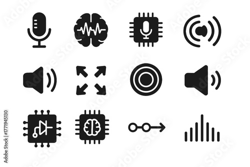 Symbol voice vector echo icons command chart brain speaker icon processor sound