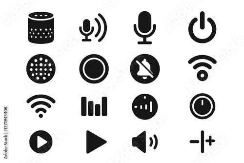 Waves led wireless icon speaker sound touch microphone voice vector ai