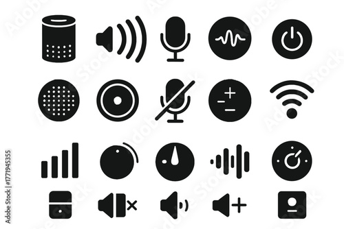 Icon power voice microphone comprehensive ai waves vector controls volume speaker connection