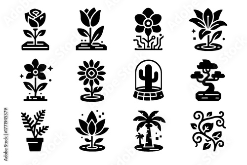 Daisy vector virtual tulip garden pixelated icon lotus lily luminous glowing