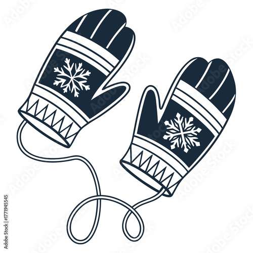 Pair of winter mittens with snowflake