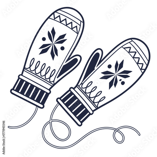 Hand drawn winter mittens with snowflake