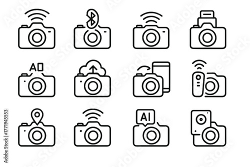 Vector control ai drive bluetooth camera icon gps hotspot mobile storage