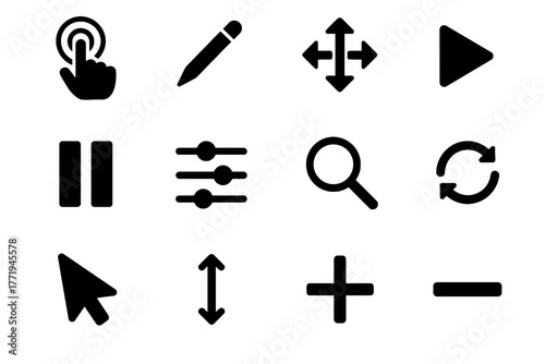 Pen remove pointing plus arrows tools pause icons interactive play vector stylus