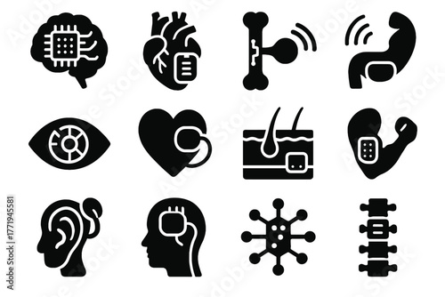 Spinal bio organ receiver retinal vector implant neural bone icon interface icons