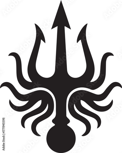 Mystical trident symbol with tentacles power symbol mythology ancient weapon god poseidon neptune weaponry icon