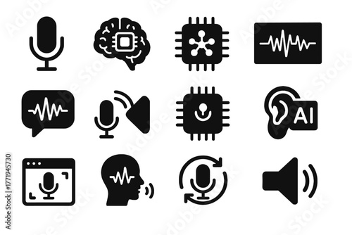 Ear icons software sound network speech display microphone icon recognition vector output