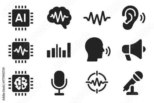 Recognition amplifier icon sound vector training frequency chip equalizer output signal icons